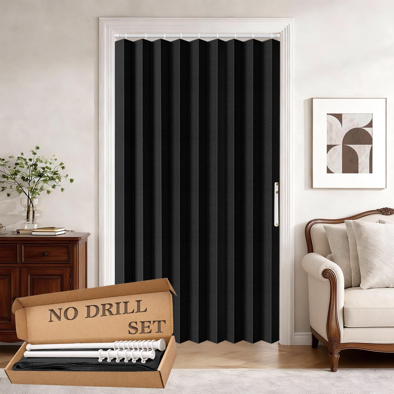 Amazon.com: Jilron Accordion Door Curtain Set - 100% Blackout